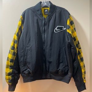 Nike Sportswear Bomber Jacket Mens Large Black Yellow Plaid Thermore Synthetic